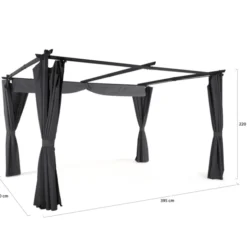 Pergola toit rétractable 3x4m gris avec 4 rideaux