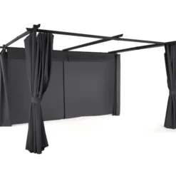 Pergola toit rétractable 3x4m gris avec 4 rideaux