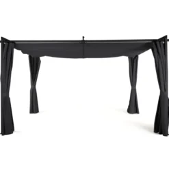 Pergola toit rétractable 3x4m gris avec 4 rideaux