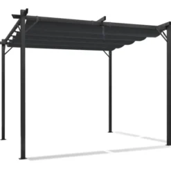 Pergola 3x3 m toit rétractable gris anthracite et stores enrouleurs
