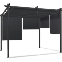 Pergola 3x3 m toit rétractable gris anthracite et stores enrouleurs