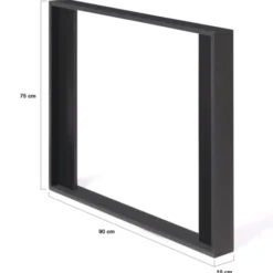 2 pieds de table carrés noir 75 cm