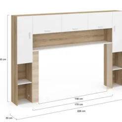 Pont de lit 226 cm avec rangements bois et blanc