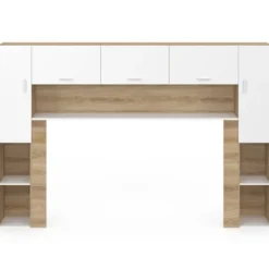 Pont de lit 226 cm avec rangements bois et blanc