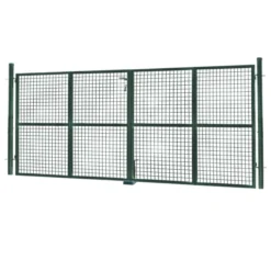 Portail battant grillagé en acier vert 3M15 x 1M50 avec serrure et poignée