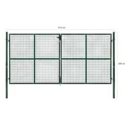 Portail battant grillagé en acier vert 3M15 x 1M50 avec serrure et poignée