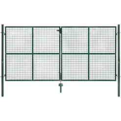 Portail battant grillagé en acier vert 3M15 x 1M50 avec serrure et poignée