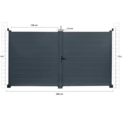Portail battant 302x160 cm en aluminium gris anthracite