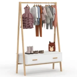 Portant enfant tipi avec 1 porte blanc et bois 130 cm