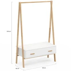 Portant enfant tipi avec 1 porte blanc et bois 130 cm