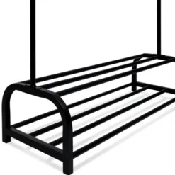 Portant vêtements en métal noir avec étagères à chaussures