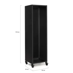 Porte-bûches intérieur vertical de 119 cm en acier noir avec des roulettes