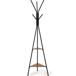 Porte-manteau bois métal design avec plateaux