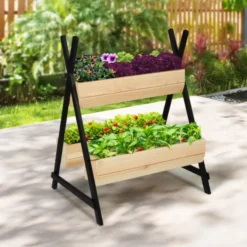 Potager 3 bacs bois finitions noires jardinière tipi