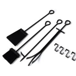Range bûches vertical en acier noir et accessoires