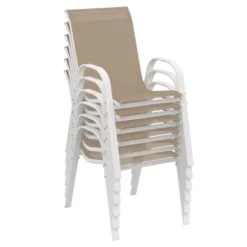 Salon de jardin avec table extensible 135-270 cm et 12 chaises empilables blanc et beige