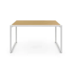 Salon de jardin bas 4 places acier blanc, cordage rotin clair et coussins beige