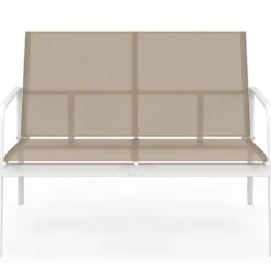Salon de jardin bas 4 places avec canapé, fauteuils et table blanc et beige