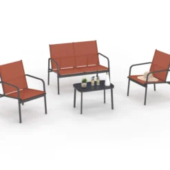 Salon de jardin bas 4 places avec canapé, fauteuils et table terracotta