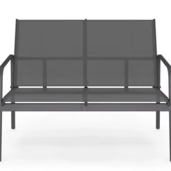 Salon de jardin bas 4 places avec canapé, fauteuils et table gris anthracite