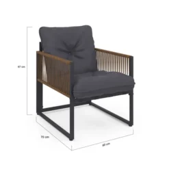 Salon de jardin bas 8 places canapé d'angle, fauteuils avec coussin gris et 2 tables basses