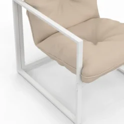 Salon de jardin bas 6 places en acier blanc et coussins beige