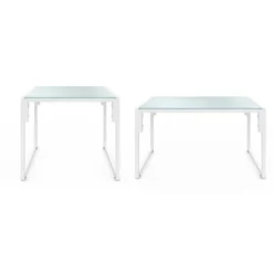 Salon de jardin bas 6 places en acier blanc et coussins beige