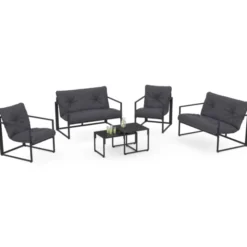 Salon de jardin bas 6 places en acier coloris gris anthracite