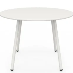 Salon de jardin bas 4 places en métal blanc et coussins beige avec canapé, fauteuils et table
