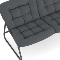 Salon de jardin bas 4 places en métal gris anthracite et coussins gris avec canapé, fauteuils et table
