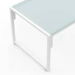 Salon de jardin bas 8 places salon d'angle en acier blanc et coussins beige