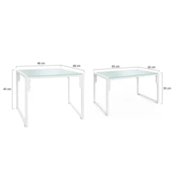 Salon de jardin bas 8 places salon d'angle en acier blanc et coussins beige