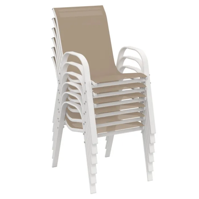 Salon de jardin blanc et beige table 190 cm et 8 chaises empilables