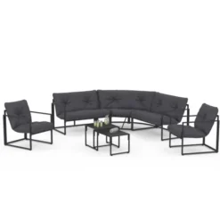 Salon de jardin d'angle bas 8 personnes gris