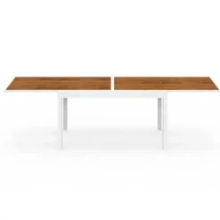 Salon de jardin extensible 12 personnes table 135/270 cm plateau effet bois et chaises empilables blanc et bois