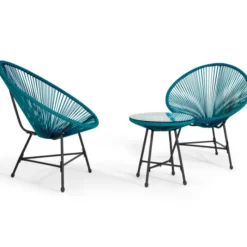 Salon de jardin fil plastique bleu