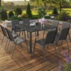 Salon de jardin MADRID table carrée 130 CM et 8 chaises empilables gris anthracite