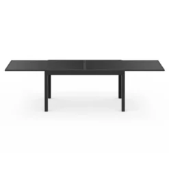 Salon de jardin noir avec table extensible et 12 chaises empilables