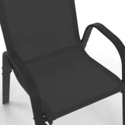 Salon de jardin noir avec table extensible et 12 chaises empilables