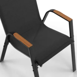 Salon de jardin noir et bois table de jardin 240 cm avec 10 chaises empilables