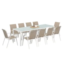 Salon de jardin 10 personnes blanc et beige 240 cm