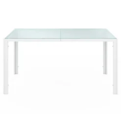 Salon de jardin 6 personnes chaises empilables blanc et beige table 150 cm