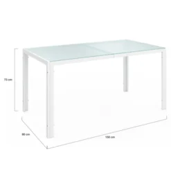 Salon de jardin 6 personnes chaises empilables blanc et beige table 150 cm