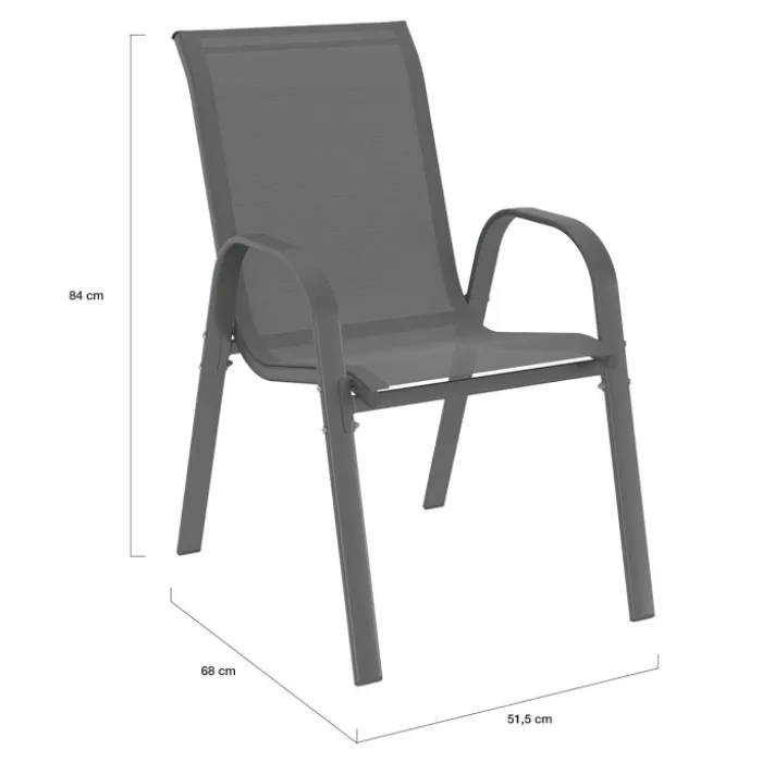 Salon de jardin 6 personnes chaises empilables gris anthracite table 150 cm