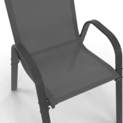 Salon de jardin 10 personnes table 240 cm plateau clair et chaises empilables gris anthracite