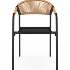 Salon de jardin table 190 cm et 8 chaises cordage et textilène noir et rotin clair