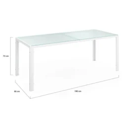 Salon de jardin table 190 cm et 8 chaises empilables blanc et gris
