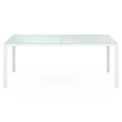 Salon de jardin table 190 cm et 8 chaises empilables blanc et gris