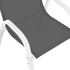 Salon de jardin table 190 cm et 8 chaises empilables blanc et gris
