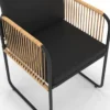 Salon de jardin table 190 CM et 8 chaises métal noir, cordage effet rotin clair et coussins noirs